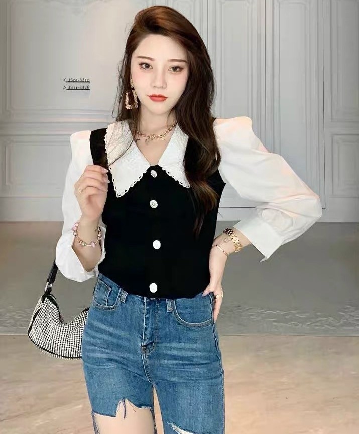 ÁO SƠ MI CROPTOP TAY PHỒNG, ÁO SƠ MI THUN BORIP TAY DÀI, ÁO TIỂU THƯ CỔ BÈO SIÊU XINH