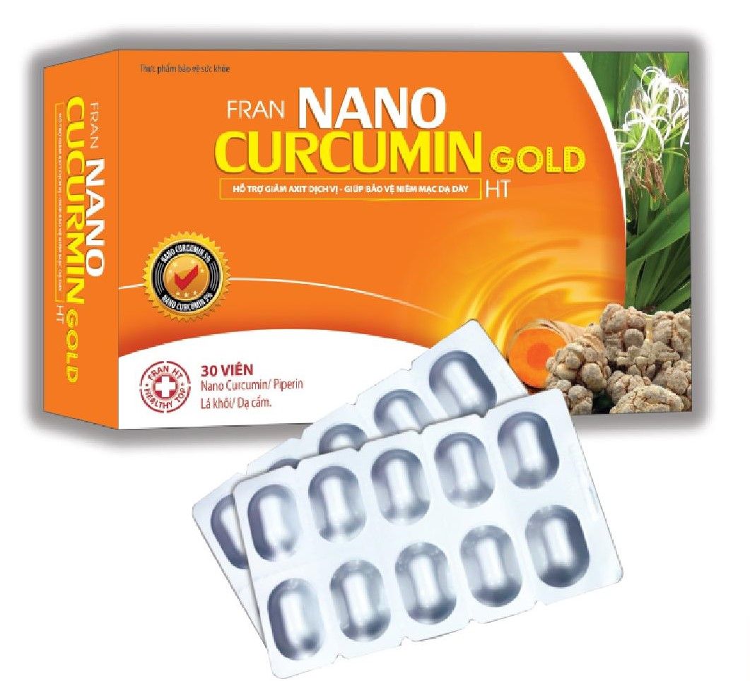 Viên nghệ Fran Nano Cucurmin Gold HT Hỗ trợ giảm axit dịch vị, giúp bảo vệ niêm mạc dạ dày