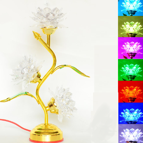 Combo 2 Đèn Thờ Cúng Hoa Sen 3 Bông Đèn Led Đổi Màu