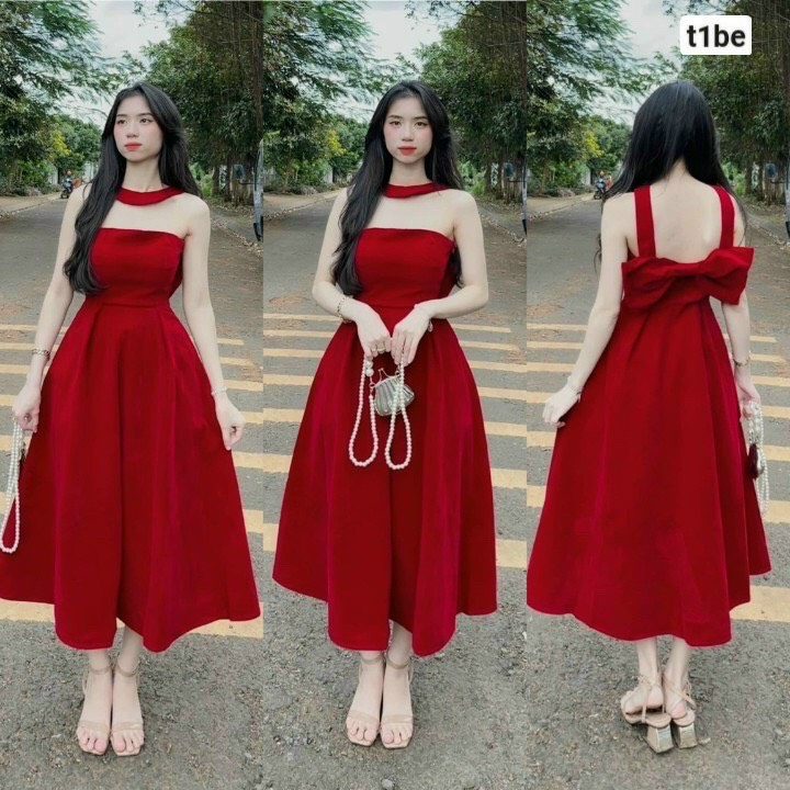 Váy đầm nữ vãi nhung Phối CHOCKER cực kỳ đẹp