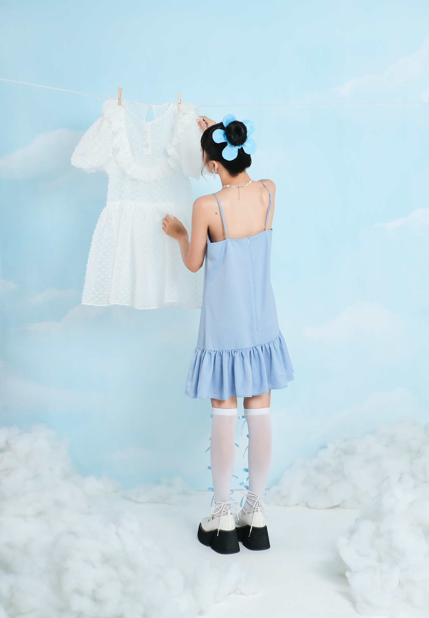 Double Moonshot - Set đầm xoè phối bèo Cotton Cloud