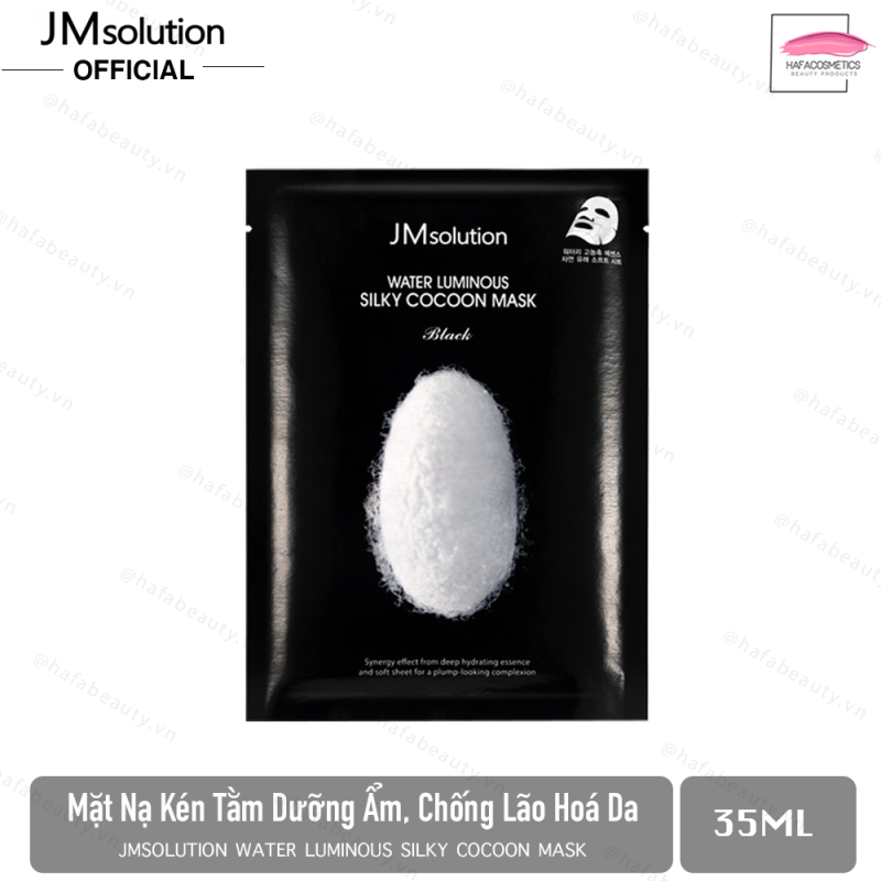 Mặt nạ kén tằm dưỡng ẩm, chống lão hoá da JMSolution Water Luminous Silky Cocoon Mask Black 35ml