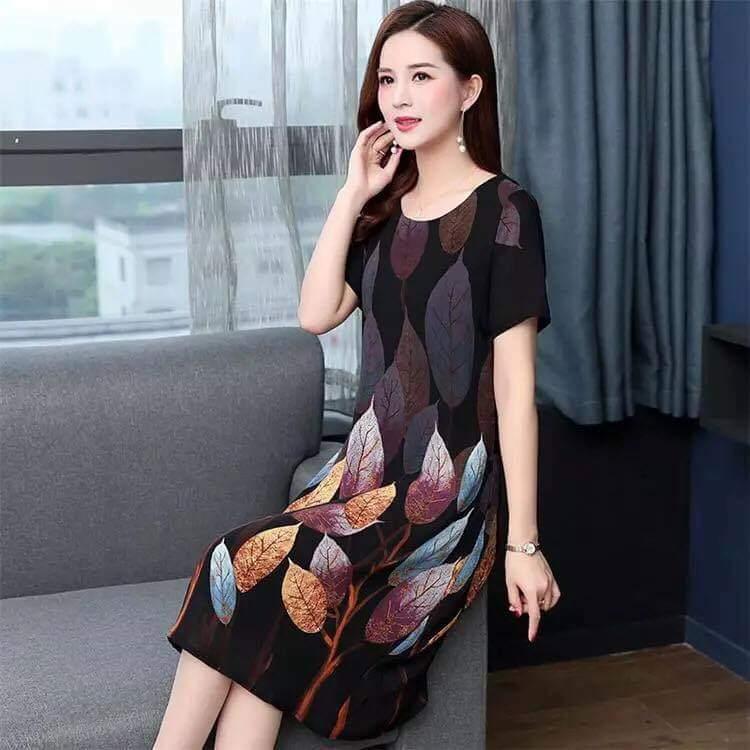Đầm suông họa tiết hình chiếc lá, chất voan hàn nhẹ nhàng thoáng mát, mẫu đầm suông mới năm 2020 LZ.01529