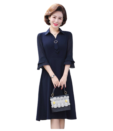 Váy đầm nữ sang trọng kiểu suông cổ áo sơ mi tay lỡ chất liệu voan lụa cao cấp mặc dự tiệc du lịch , phù hợp tuổi trung niên hàng chính hãng BUGASABU