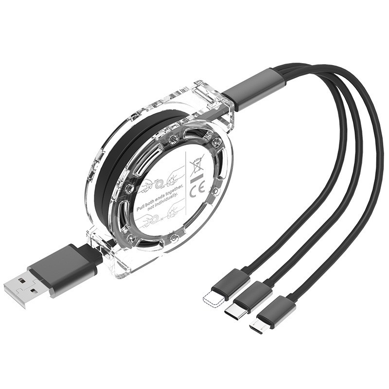 Dây cáp sạc nhanh 3 đầu hỗ trợ sạc nhanh 3 trong 1 chất liệu Hợp kim kẽm bọc Silicon siêu bền