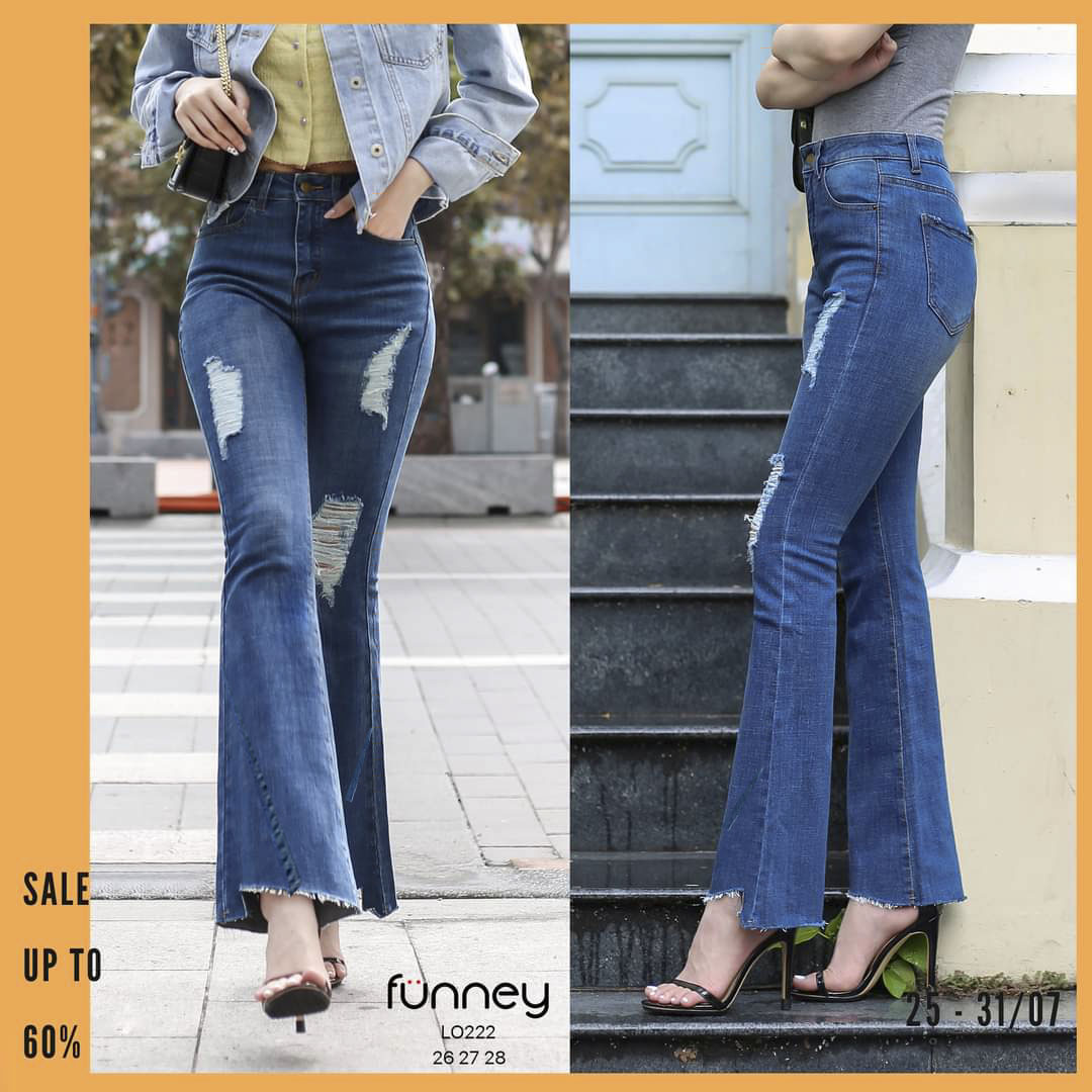 Quần jean nữ ống loe bass chất bò co dãn mạnh lưng cao che khuyết điểm, form dài thời trang mới PINKY79SHOP D759