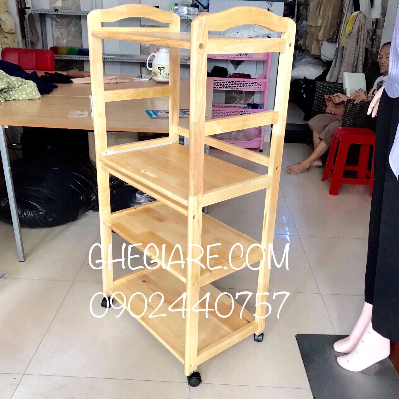 [HCM]Kệ lò vi sóng 4 tầng gỗ cao su