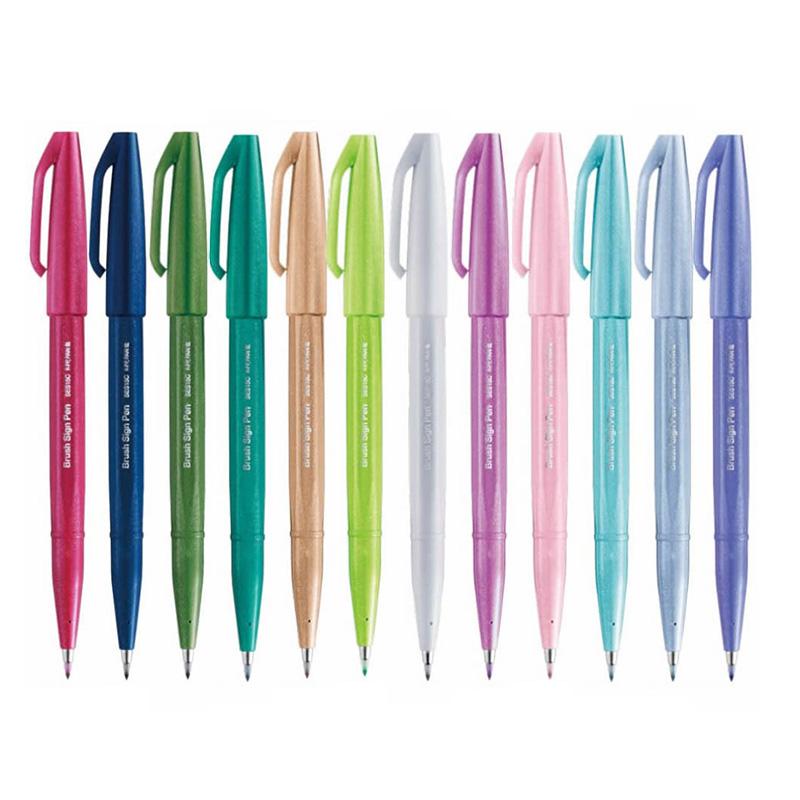 HCMBút Pentel Fude Touch Brush Sign 12 Màu Pastel Mới - Hàng Chính Hãng
