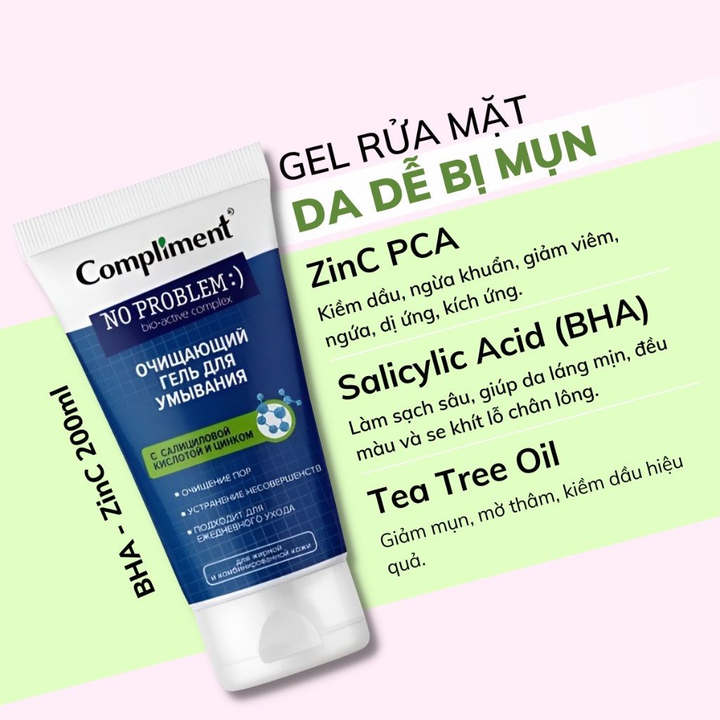 Sữa Rửa Mặt Gel Compliment No Problem cho da dầu mụn 200ml