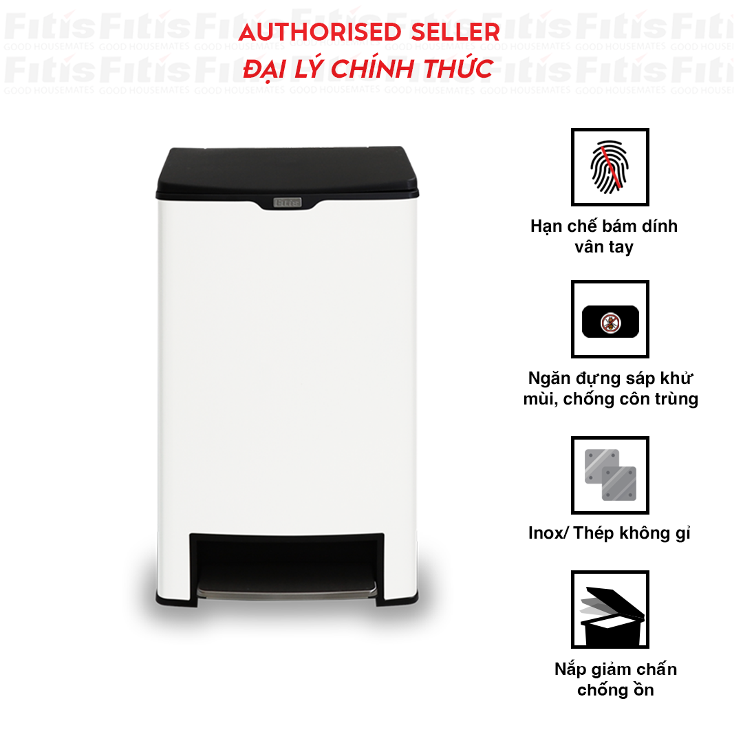 Thùng Rác Fitis Mega - Vuông Đạp Cao (40L)