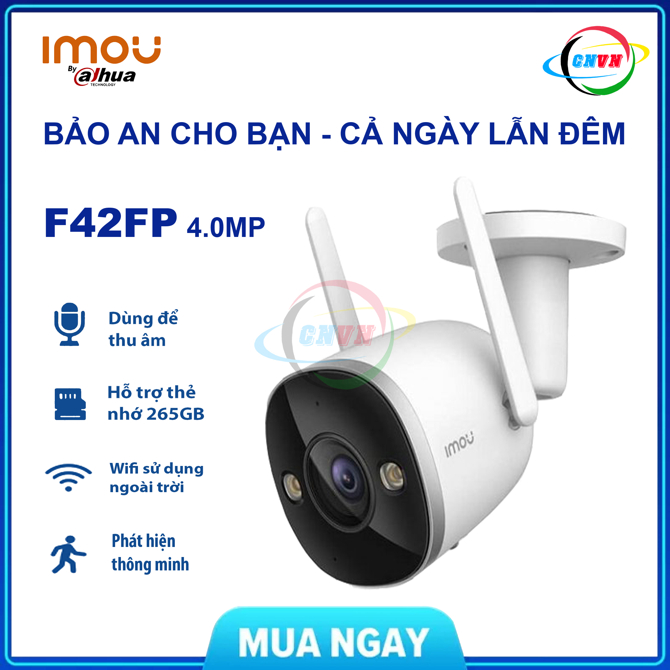 Camera ip wifi imou ipc- f42fp 4mp - theo dõi thông minh , phát hiện chuyển động - hàng chính hãng - công nghệ việt nam