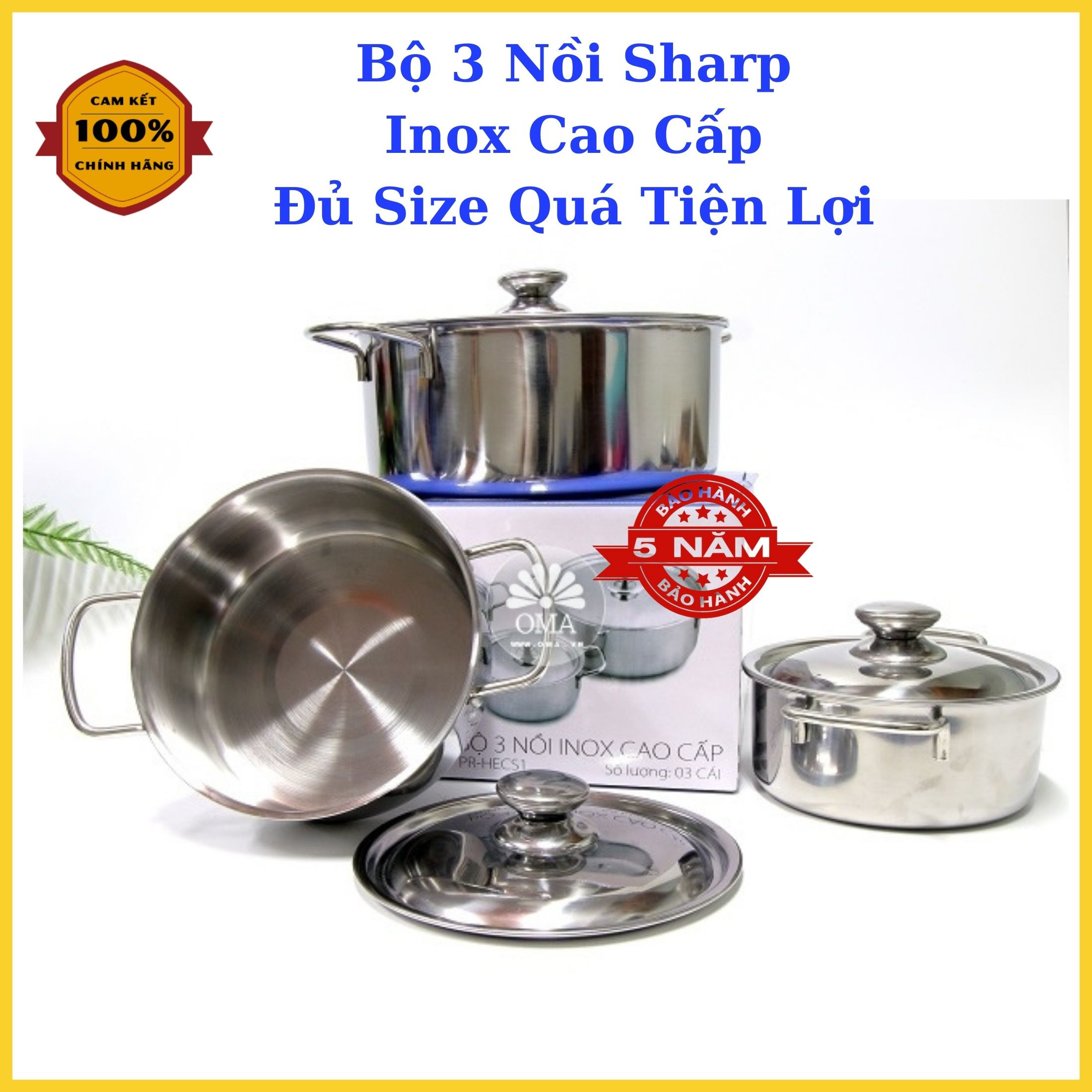 Bộ 3 nồi inox sharp- bộ 3 nồi inox sharp 1 đáy , nồi inox shap cao cấp 1 đáy