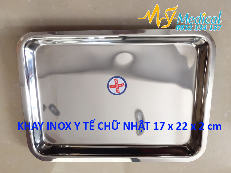Khay inox y tế chữ nhật 17x22x2 cm