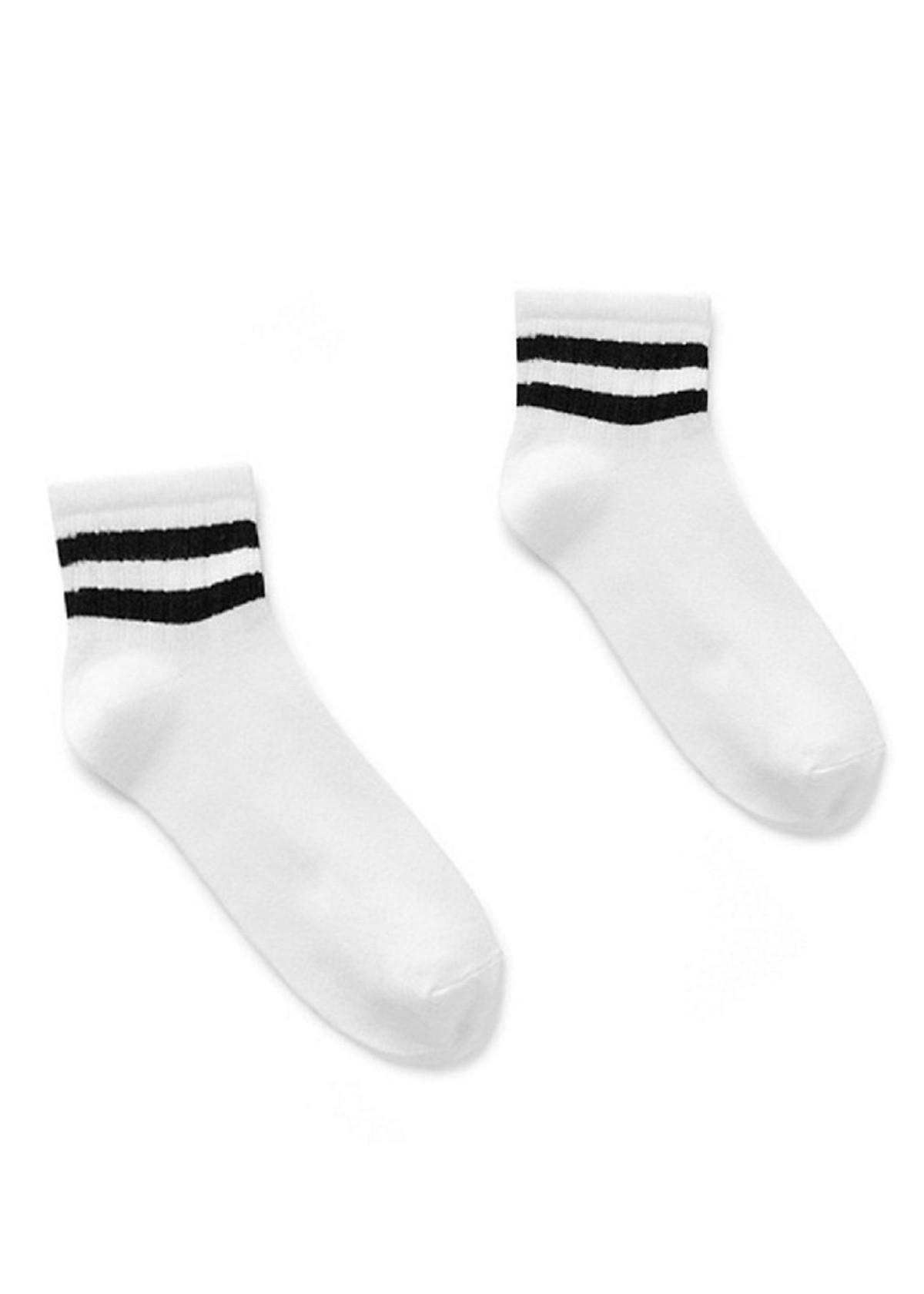 Set 10 đôi tất nữ 2 sọc in phong cách hàn quốc màu trắng sọc đen