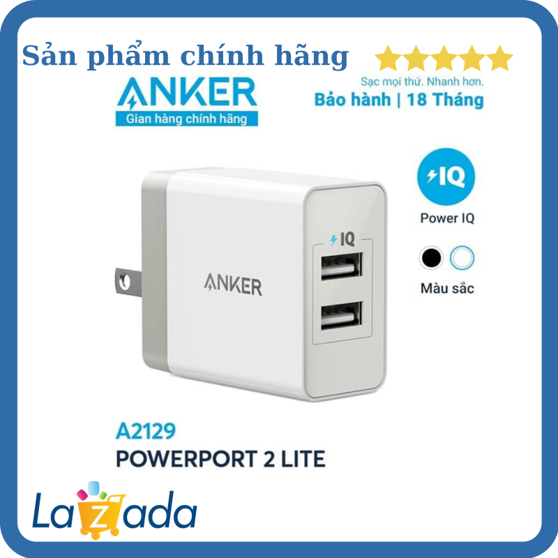 [Hàng Chính Hãng] Sạc ANKER PowerPort 2 Lite 2 cổng PowerIQ 12W - A2129