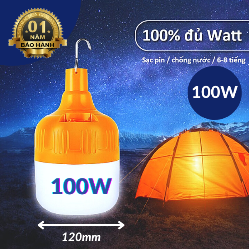 Bóng đèn tích điện 6-8h - loại 100w sạc tích điện có móc treo