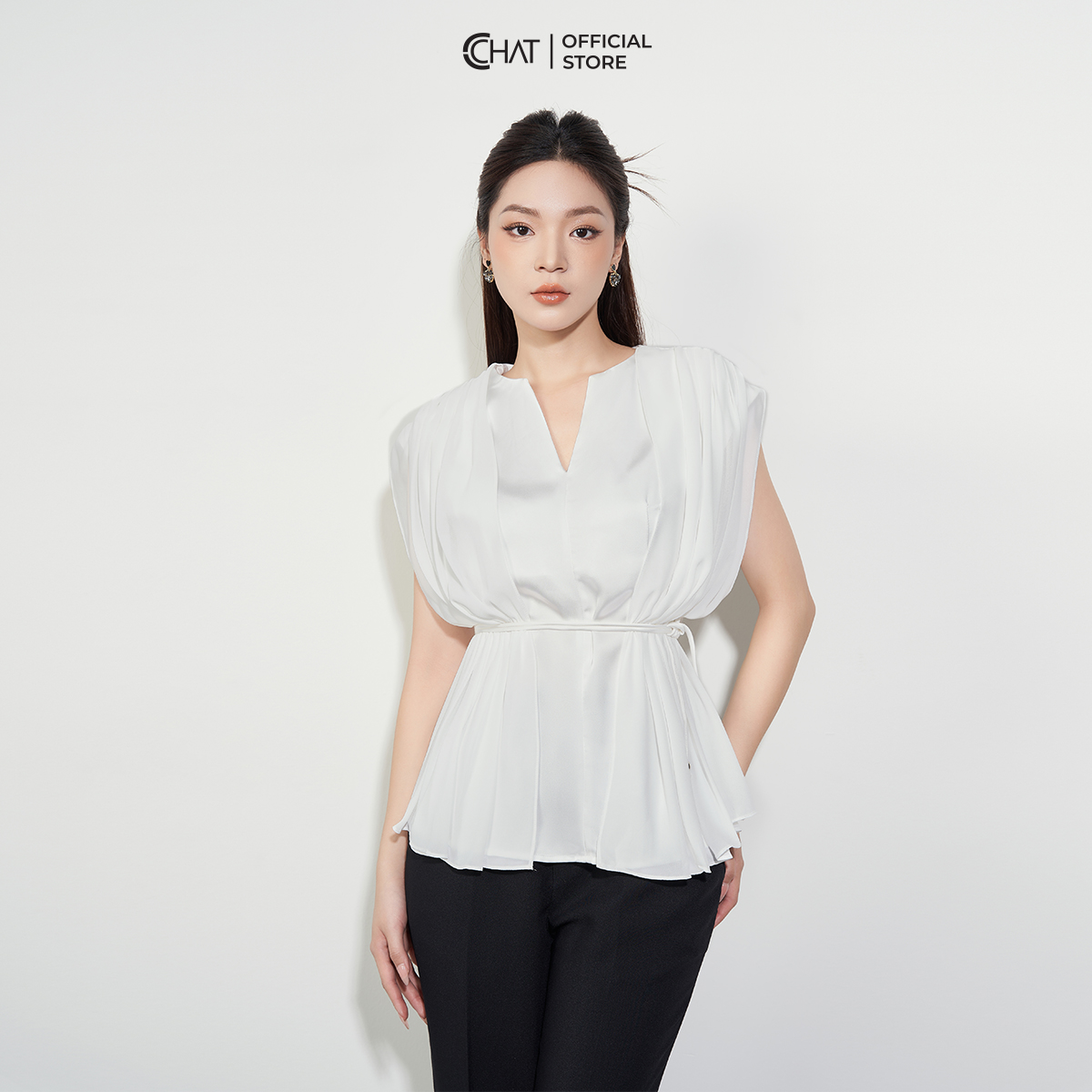 Áo Kiểu Nữ CCHAT Chờm Vai Phối Voan Chất Lụa Cao Cấp 53ASL8001OT