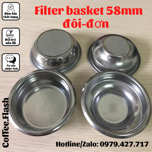 Giỏ Lọc (Filter Basket)  Đơn Đôi 58mm- Chén lọc đơn đôi cho tay pha máy cà phê.