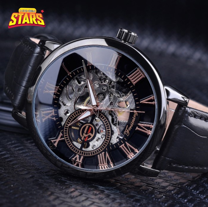 [Mua 1 Tặng 1]Đồng hồ nam cơ lộ máy dây da cao cấp kim phát sáng [Tặng kèm hộp]- Honey Stars 460760