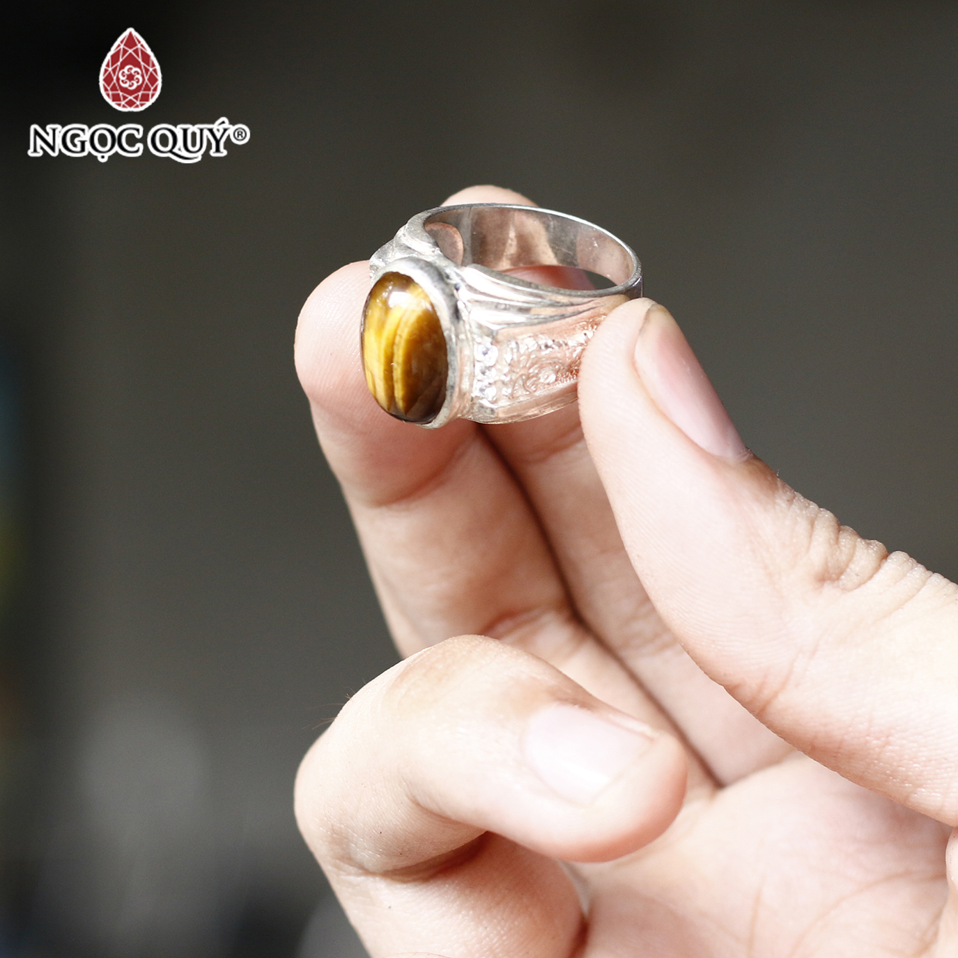 [HCM]Nhẫn bạc đá thạch anh mắt hổ vàng nâu ni 20 mệnh thổ kim - Ngọc Qúy Gemstones