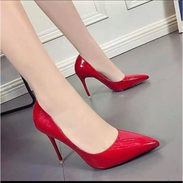 Giày Cao gót nhọn 8p công sở bít mũi màu đỏ