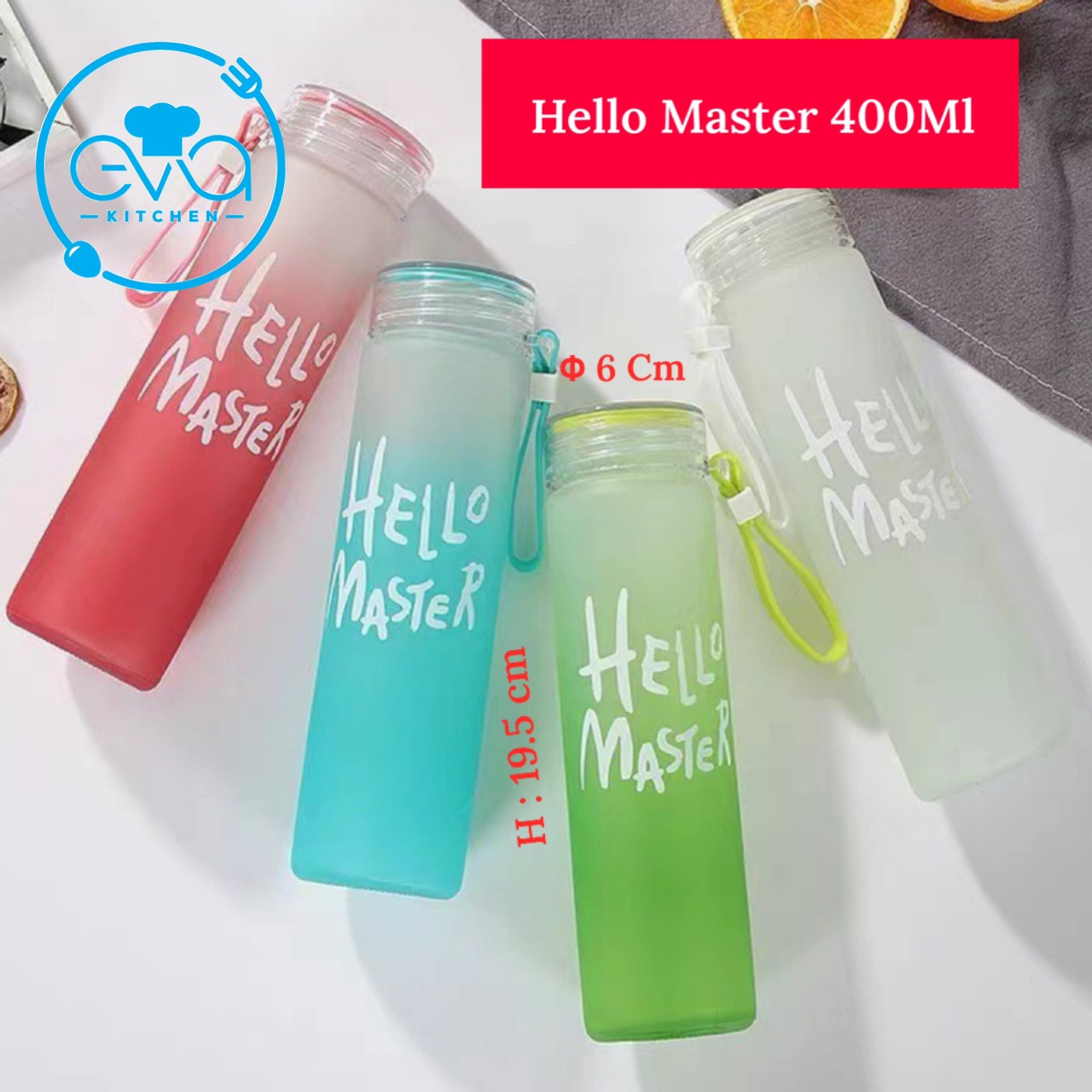 Hello Master Gradient Glass Water Bottle 450ml – Korean Matte Body Pastel Color