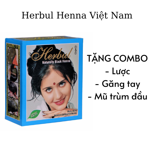 Bột nhuộm tóc thảo dược Ấn Độ Herbul Henna [ Tặng kèm Mũ trùm đầu+ Lược+ Găng tay]