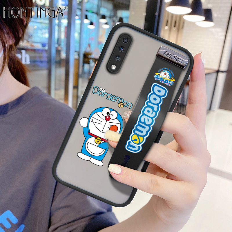 (With Wristband) Hontinga Casing Case For Samsung Galaxy A70 Case Shockproof Cartoon Doraemon Phone Case Soft Edge Full Lens Protection Camera Protector Back Cover Casing Hard Case For Boys For Grils
