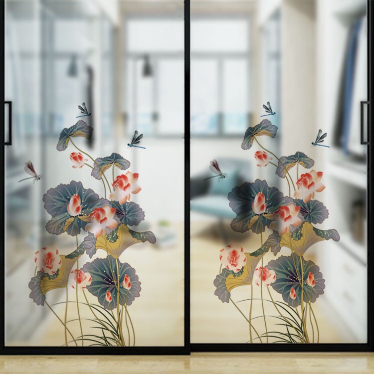 Decal dán kính cao cấp - Hoa sen sẫm màu ( 60x116cm )-DK1141