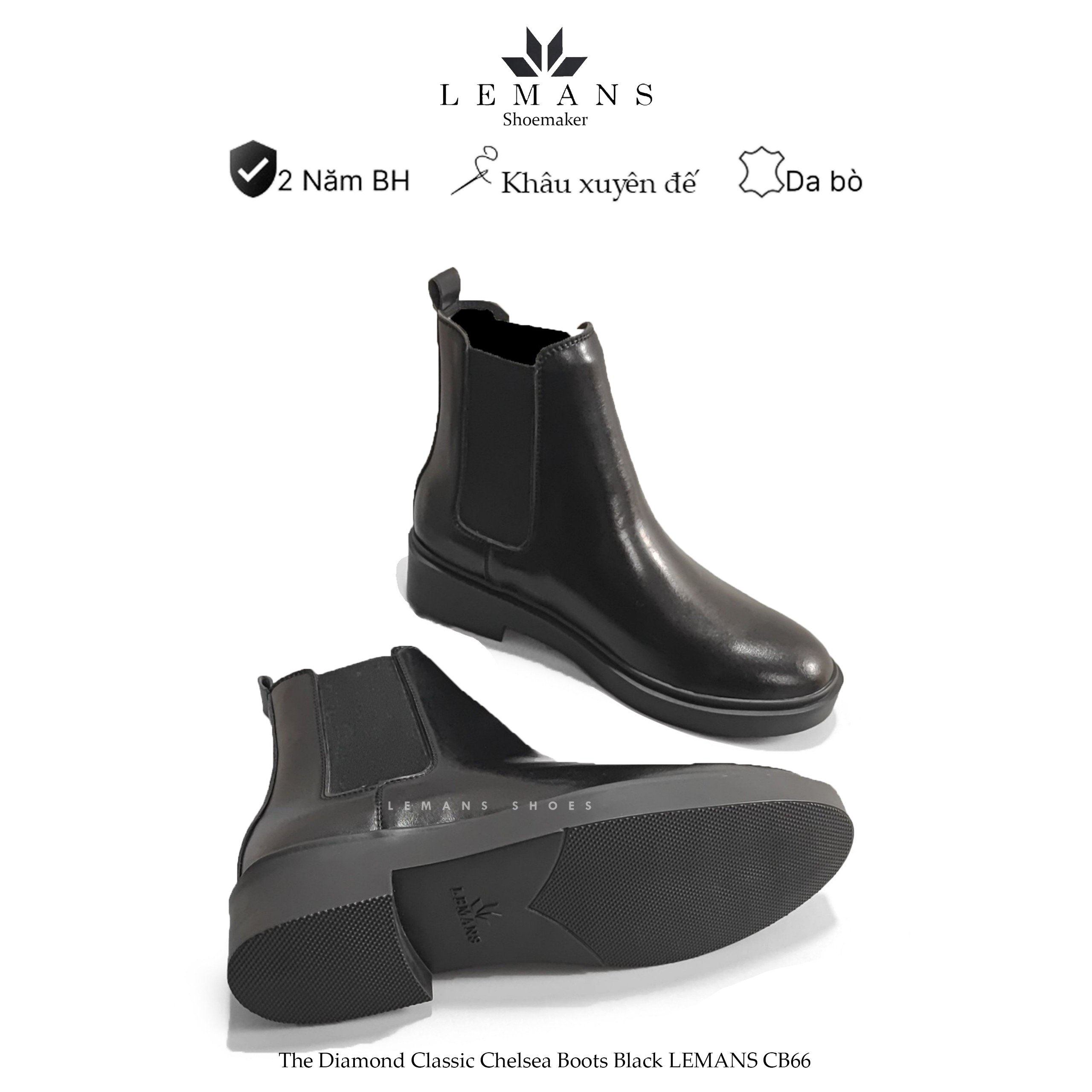 Giày da Chelsea Boots Black LeMans CB66