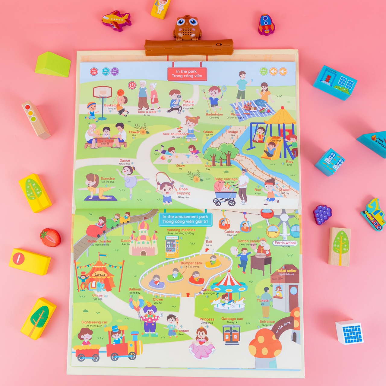 Từ điển âm thanh song ngữ Anh-Việt Hopkids 900 nút, 51 trang cho bé, bảng điện tử thông minh