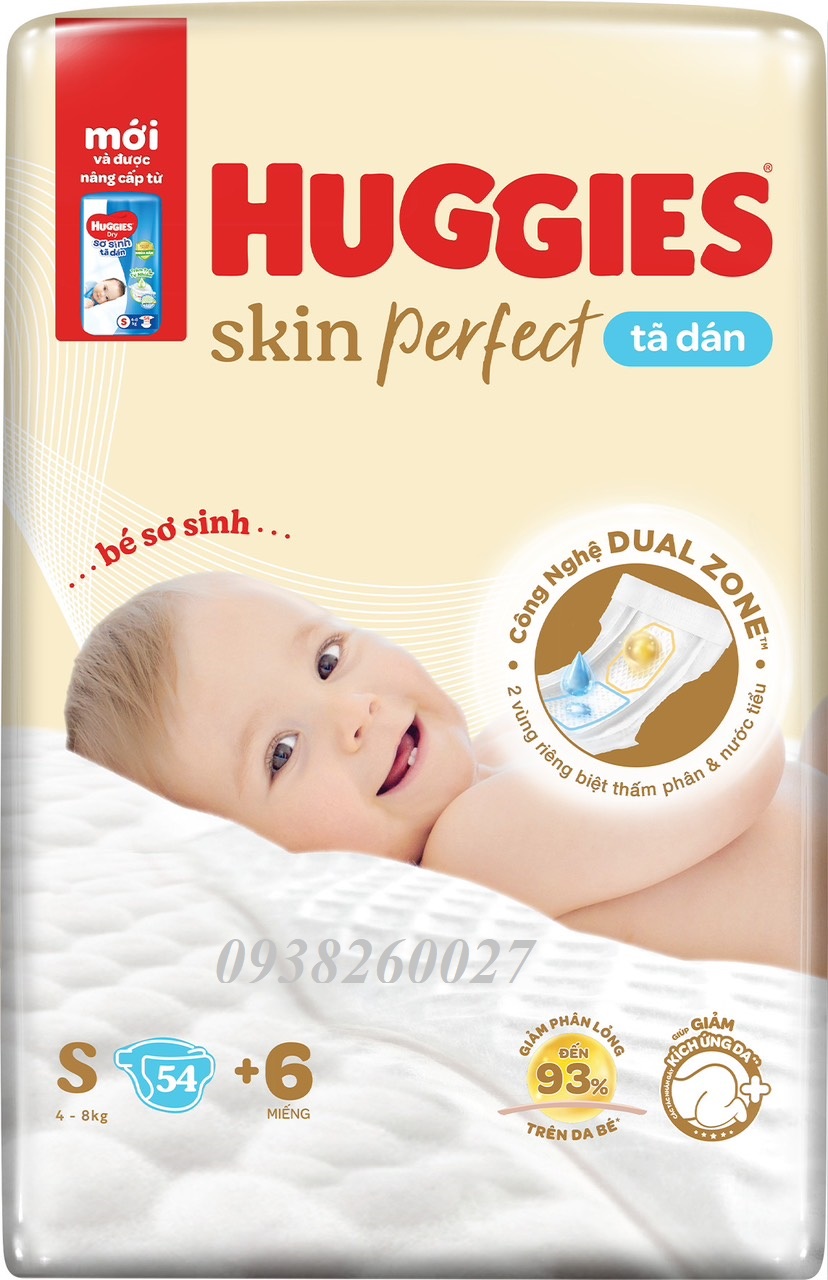 Tã Dán sơ sinh Huggies S54+6 Skin Perfect mới (4-8kg)