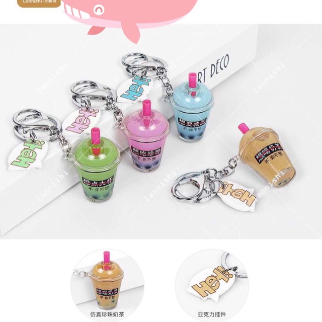 Móc khóa cute, móc chìa khóa hình ly trà sữa cute