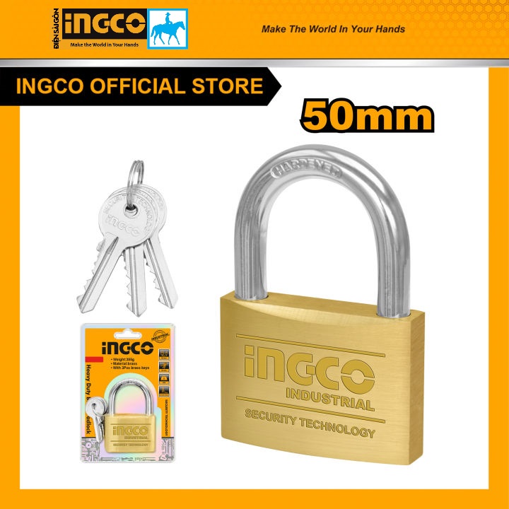 Ổ khóa cửa 50mm 270gr Brass Padlock INGCO DBPL0502