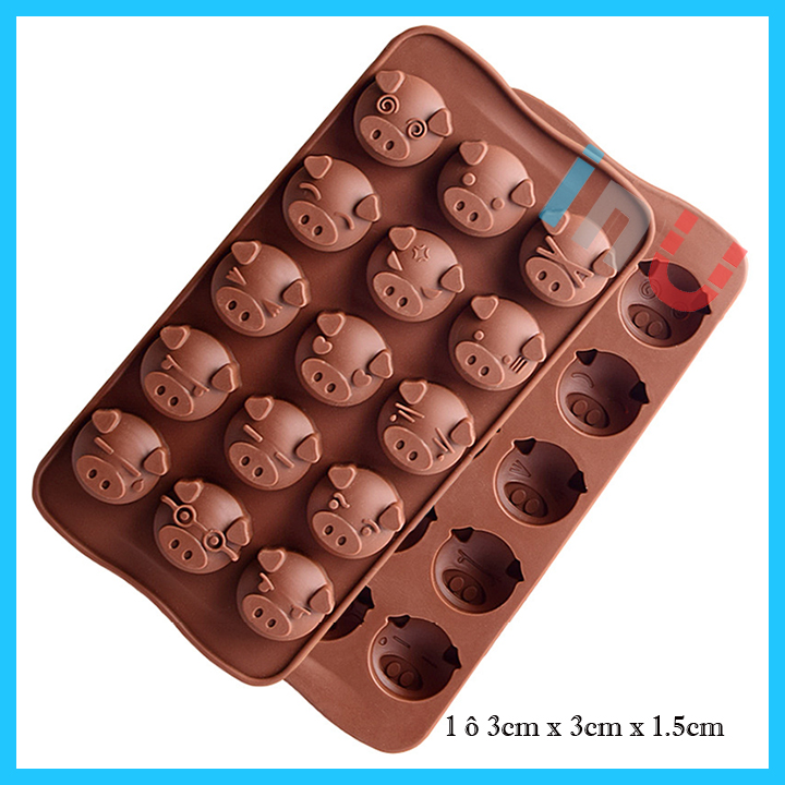 [HCM]Khuôn silicon heo 15 ô đổ socola kẹo dẻo hay làm thạch rau câu hình heo