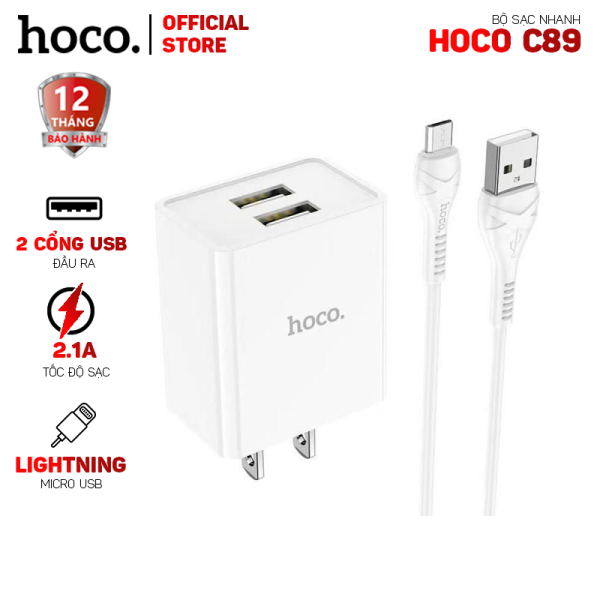 Bộ sạc nhanh HOCO C89 2 cổng USB kèm cáp Micro Usb dài 1.0m