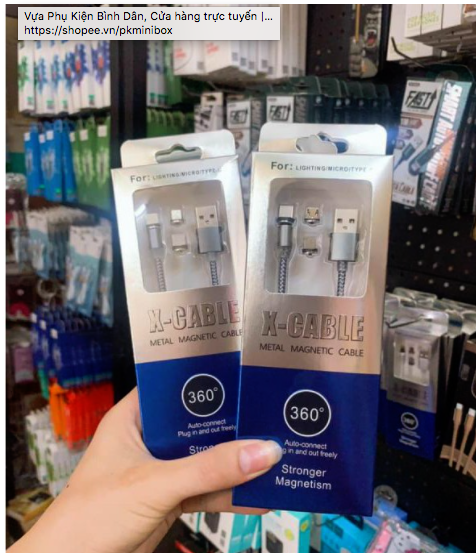 Cáp sạc từ hít nam châm 3 đầu(I.phone/ Micro/ Type C) xoay 360 độ