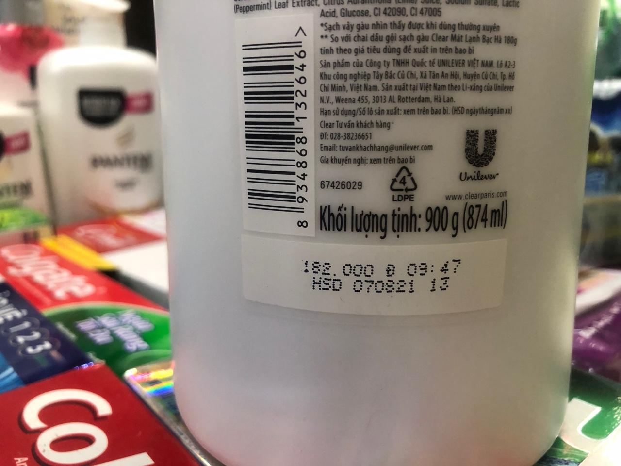 DẦU GỘI CLEAR BẠC HÀ 880G