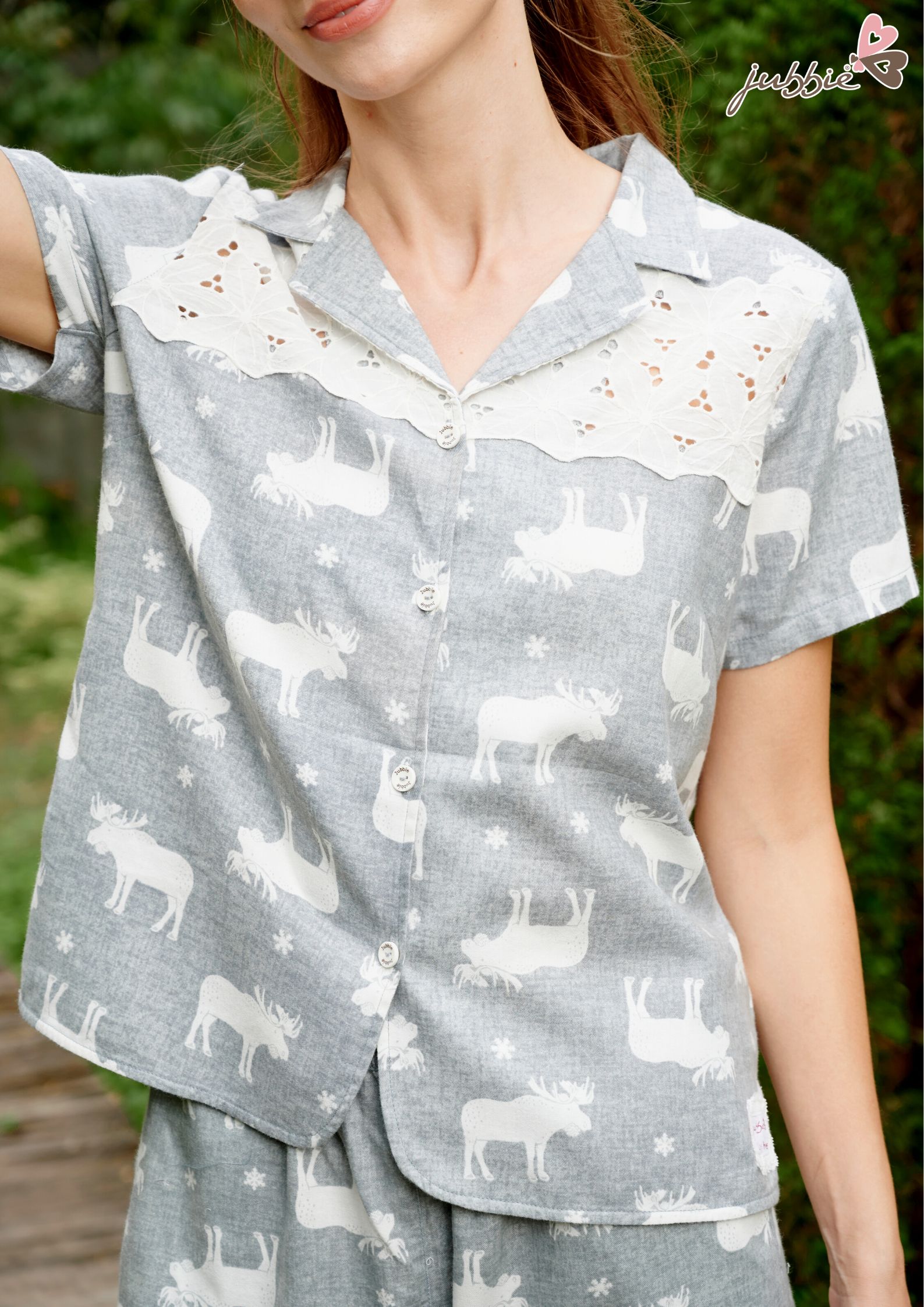 Bộ lửng cổ bẻ đô phối ren mặc nhà Jubbie 32462