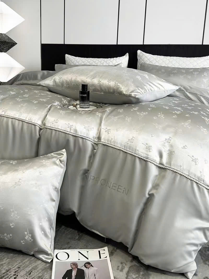 💥(SIÊU RẺ) SET 4 MÓN VỎ CHĂN GA GỐI GẤM LỤA ĐÍNH NGỌC TRAI DỆT CHÌM CAO CẤP NHẬP KHẨU