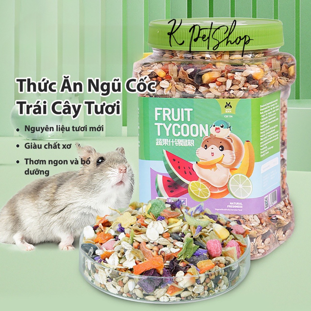 Thức ăn chuột hamster hãng JONSANTY đồ ăn ngũ cốc rau củ trái cây thảo mộc cho hamster hộp 1200ml cst114