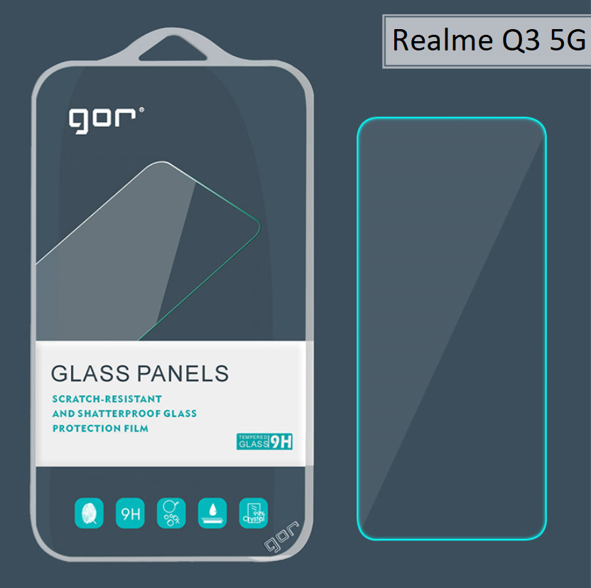 Toughened glass Gor realme Q3 pro/realme Q3, realme Q2/ Q2 pro/Q3s/ Q3 5G transparent high-grade, 9h/beveled 2.5D-genuine gor + (gift glue edge)