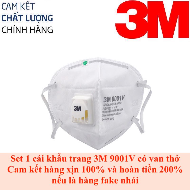 Khẩu trang 3M 9001V chất liệu vải không dệt cao cấp, có van thở 1 chiều, chống bụi siêu mịn PM2.5, chống các loại bụi gây hại cho hệ hô hấp, chống virus cảm cúm