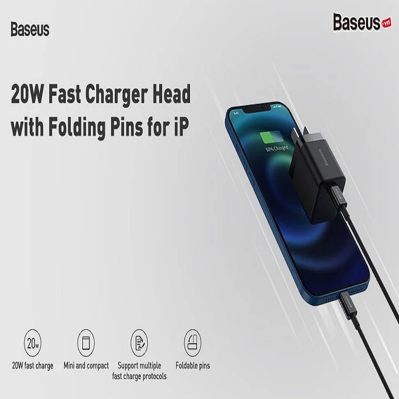 Củ sạc Baseus 20W USB C hỗ trợ sạc nhanh Type C PD cho iPhone 12 Pro Max 11 Mini 8 Plus