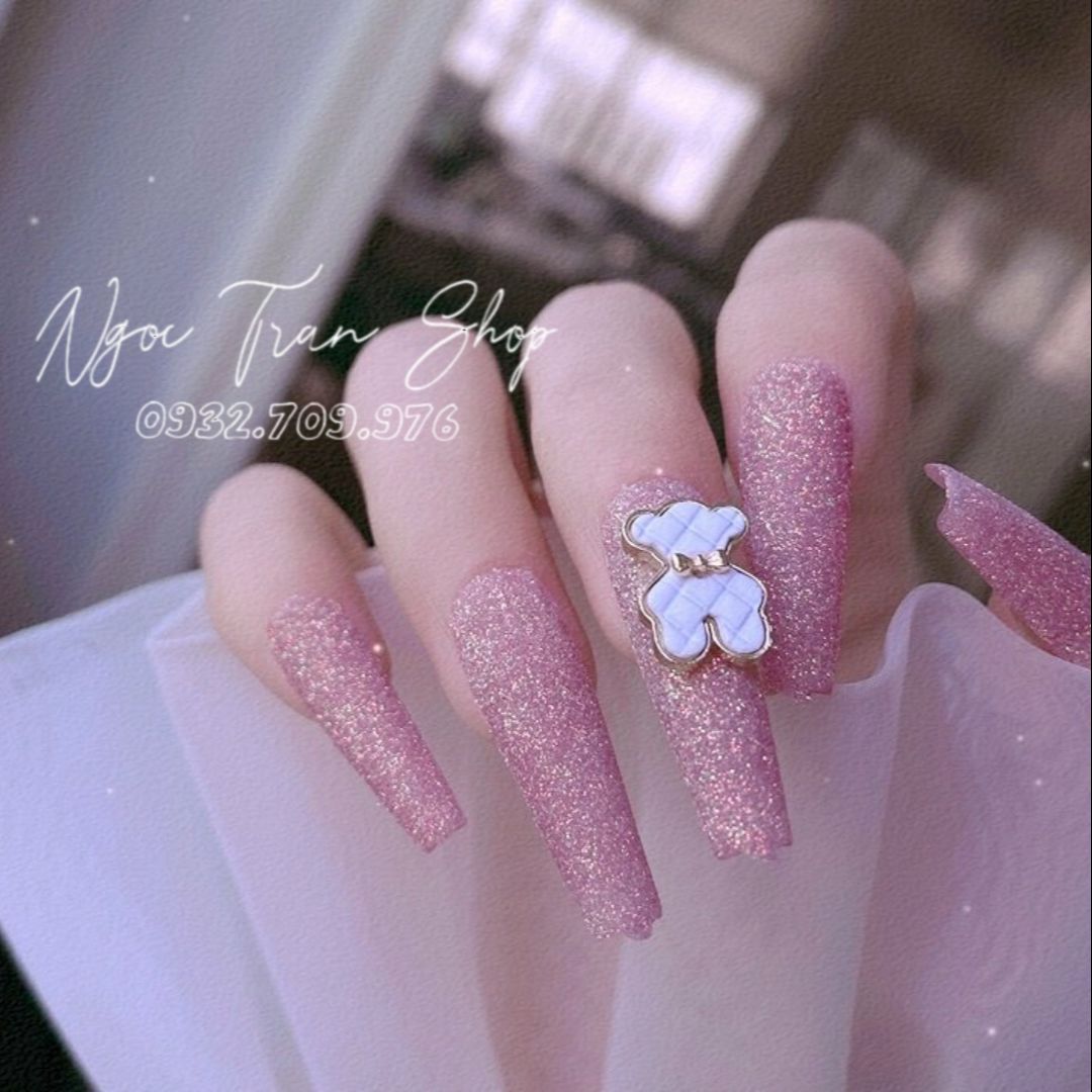 Charm Gấu Da Nơ Cao Cấp Đính Móng