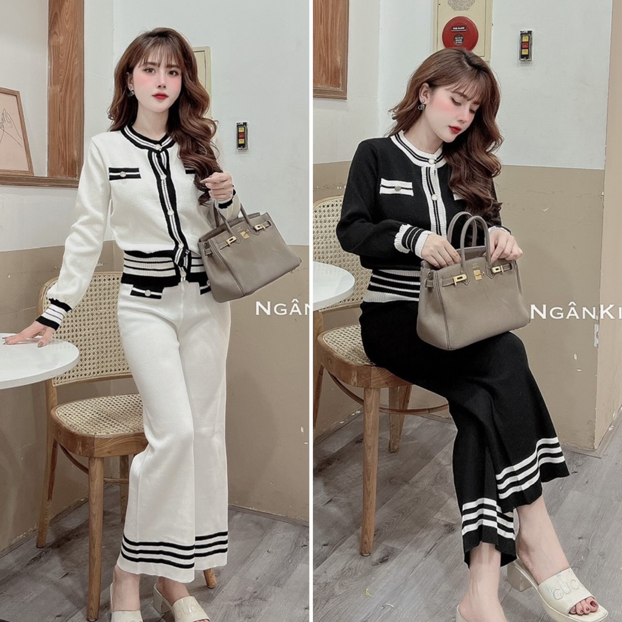 Set bộ len viền khuy ngọc