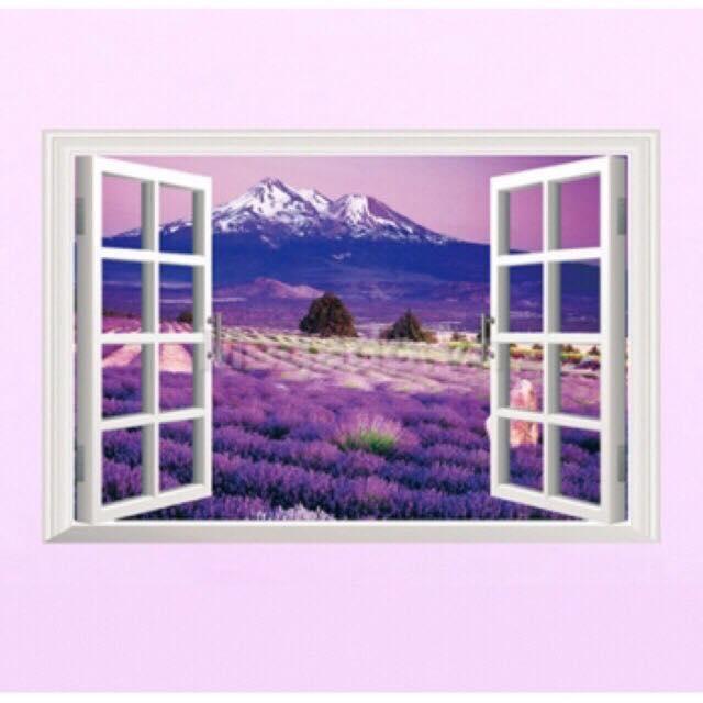decal dán tường khung cửa sổ tím