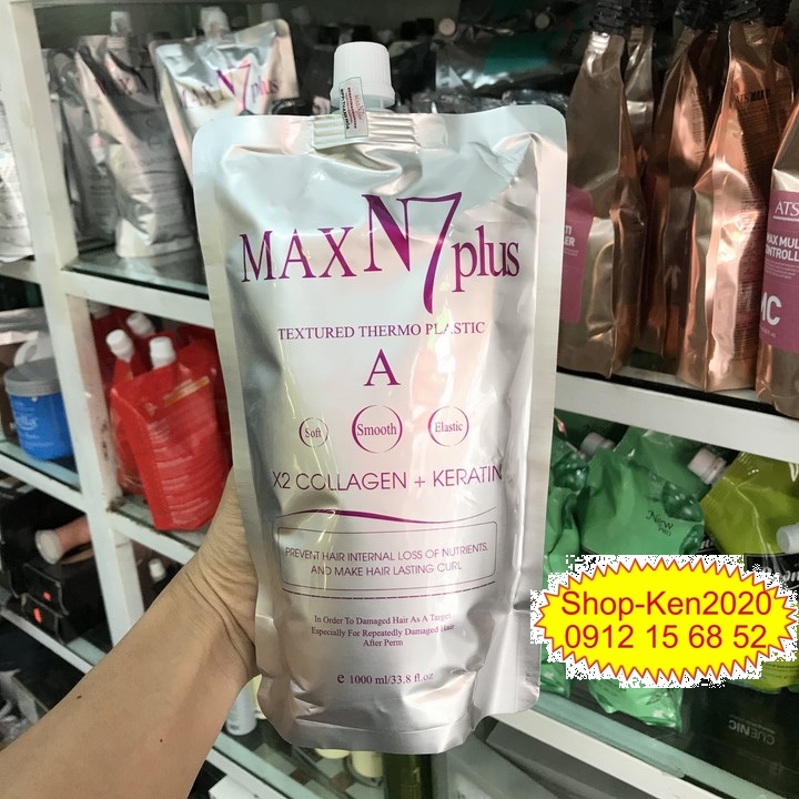 [Túi lẻ] Uốn duỗi ép dập tóc Max N7 Plus Collagen Keratin 1000ml (A-B-C)