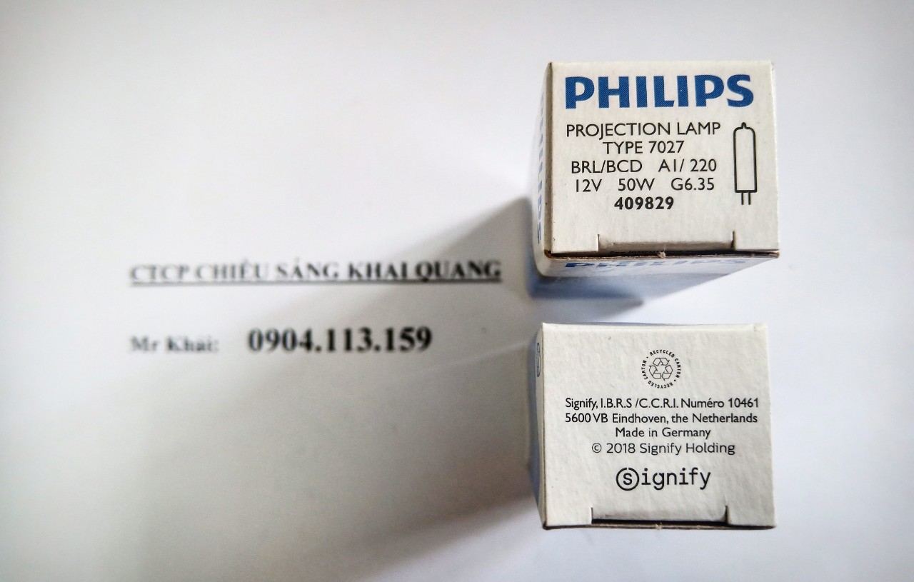 (SALE) Bóng đèn halogen 12V 50W GY G6.35 Philips 7027
