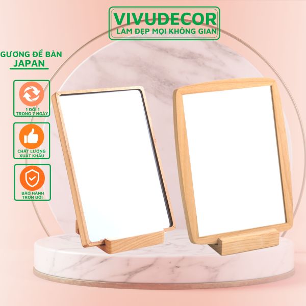 Gương để bàn Vivudecor 100% gỗ tự nhiên nhập khẩu từ Mỹ, Gương soi trang điểm cao cấp thiết kế theo phong cách JAPAN.